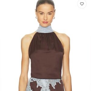 Never Fully Dressed Chocolate Blue Lace Top In Chocolate